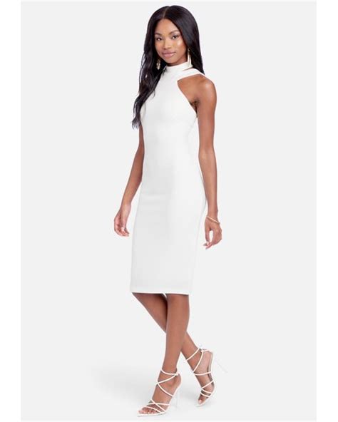 Bebe Halterneck Bodycon Midi Dress In White Lyst