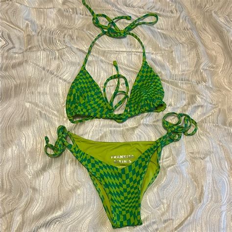 Frankie S Bikinis Swim Frankies Bikinis Green Checkered Bikini Set Barely Worn Poshmark