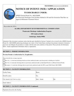 Fillable Online Dec Alaska NOTICE OF INTENT NOI APPLICATION