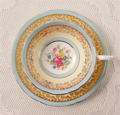 Royal Grafton Blue Tea Cup And Saucer With Flower Center And Etsy