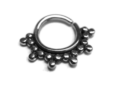 Oxidized Beaded Septum Ring Tribal Body Jewelry Sterling Silver