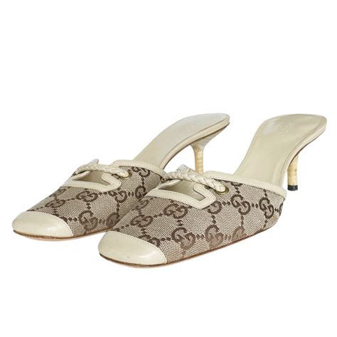 Gucci Monogram Mule Heels In Beige Cream Uk 45 Nitryl