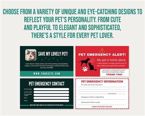 Pet Emergency Contact Cards, Pet Home Alone Templates, Emergency Pets ...