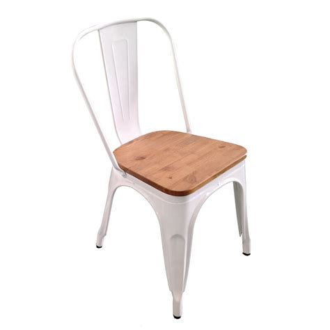 Silla Tolix Asiento En Madera Vintage Blanco Garage Impo