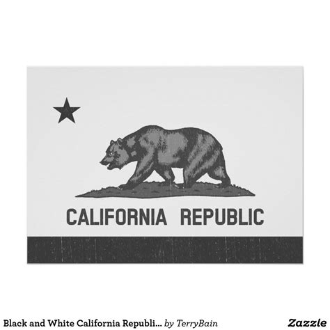 Black and White California Republic (state flag) Poster | Zazzle ...