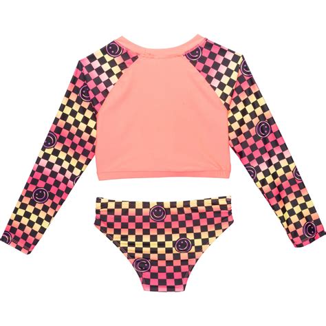 Limited Too Big Girls Ombre Checkered Rash Guard And Bikini Bottoms Set