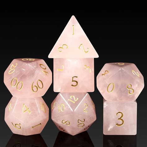 Pink Quartz Dnd Dice Set Dndnd 7 Pcs Natural Crystal Dandd