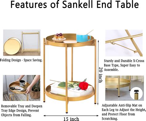 Buy Sankell Gold End Table Tier Round Metal Side Table Removable