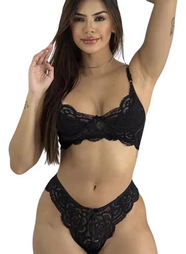 Conjunto Lingerie Feminina Renda Sensual Sexy Sem Bojo Aro