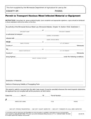 Fillable Online Mda State Mn Permit To Transport Noxious Weed Infested