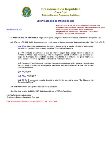 Lei Nº 10.639 03 - Lei 10.639-03 | PDF
