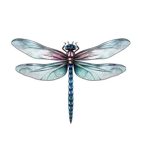 Premium Photo | A drawing of a blue dragonfly with wings spread.