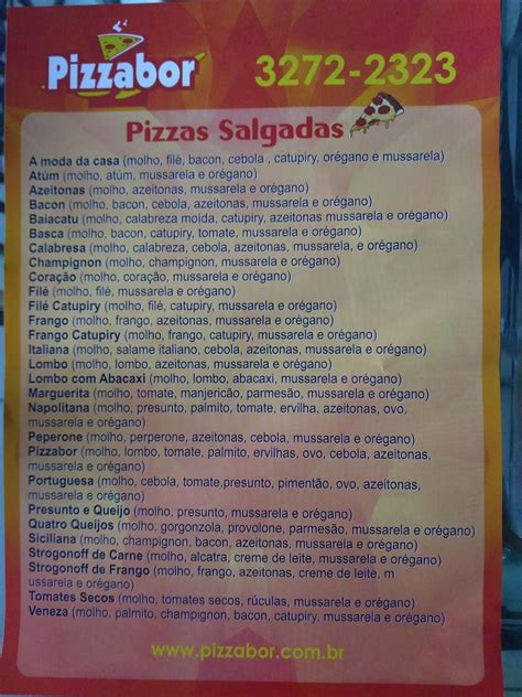 Menu Em Pizzabor Restaurante Pelotas R Frontino Vi Ira