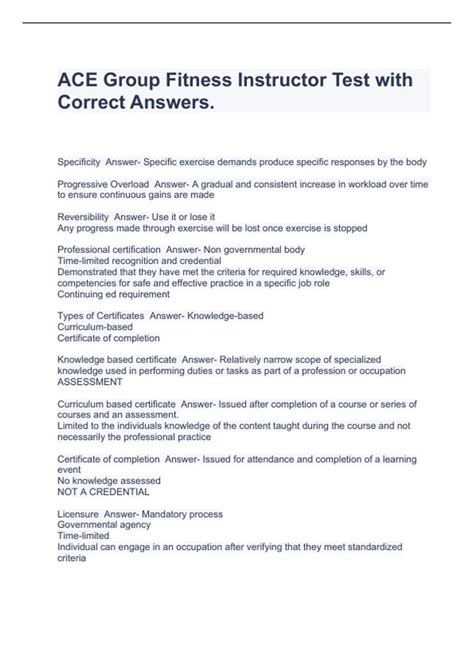 ACE Group Fitness Instructor Test with Correct Answers. - Fitness