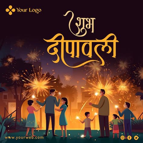 Hindu Diwali festival social media post with people celebrating ...