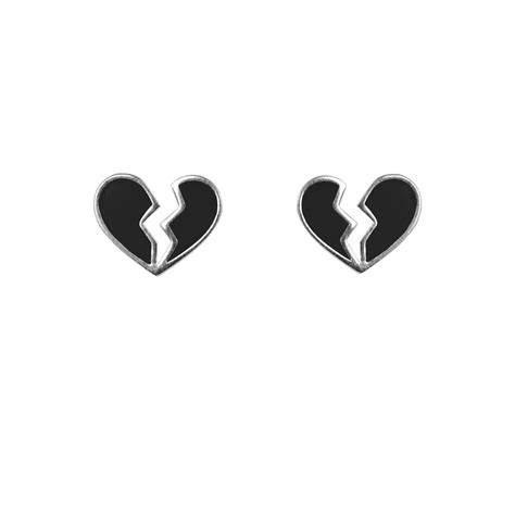 Black Broken Heart Earrings Silver Broken Heart Jewelry Etsy