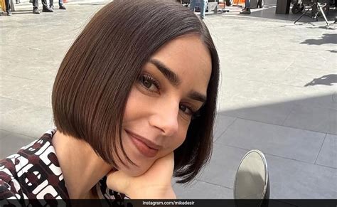 Lily Collins Aces Her Face Card With Bob Hair Bushy Brows And Nude Lips