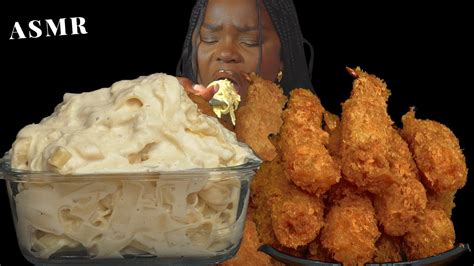 Asmr Alfredo Creamy Pasta And Fried Shrimp Mukbang Talking Sticky