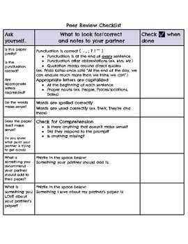 Writing Peer Review Checklist By The Ell Resource Source Tpt