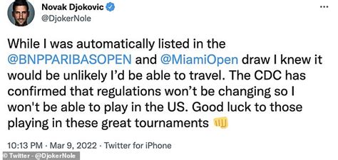 Novak Djokovic Pulls Out Of Indian Wells And Miami Open Due To Us Covid