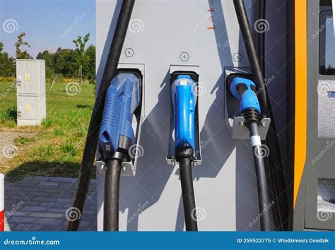 Charging Point In The Motorway Parking Lot Electric Car Charging