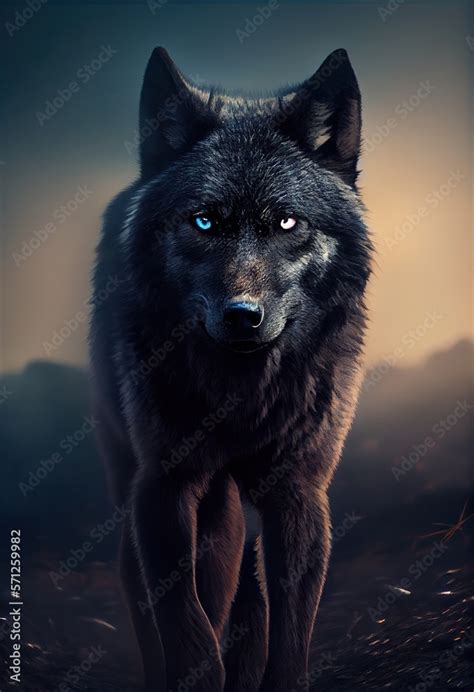 Black angry wolf growls blue eyes fluffy perfect . AI generated art ...