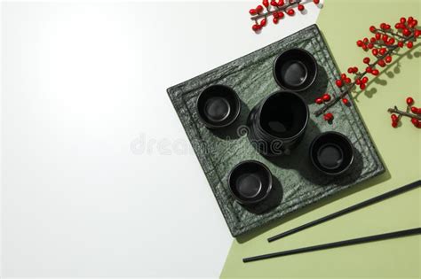 Traditional Japanese Alcoholic Drink Sake Traditional Asian Drinks Concept Stock Image