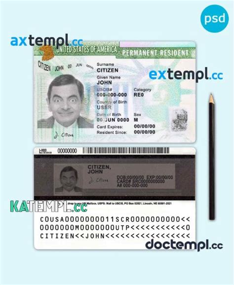 Sample Usa Green Card Permanent Resident Card Template In Psd Format