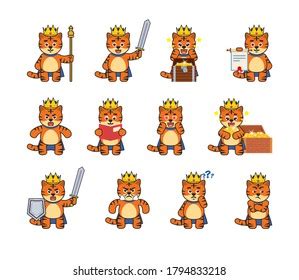 Set Cute Tiger King Characters Various Stock Vector (Royalty Free ...