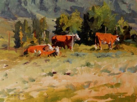 in plein air: "Hereford Heaven" Cow painting by Robin Weiss