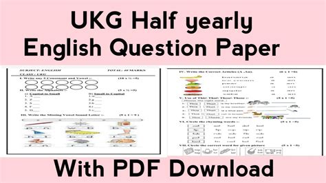 Ukg Half Yearly Exam English Question Paper 2023 24 Ukg First Term English Exam Paper 2023 24