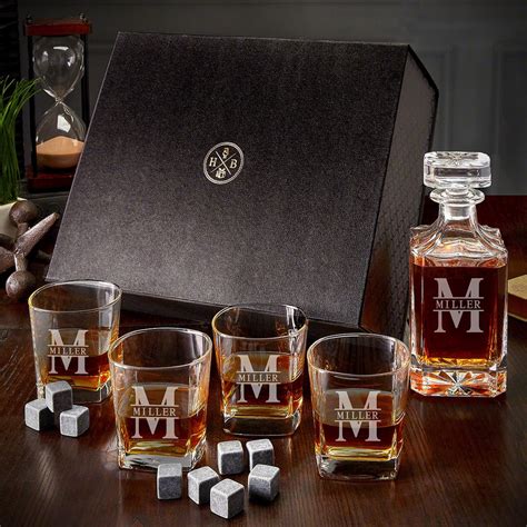 Engraved Whisky Decanter Set With Luxury Box 7pc Oakmont Design