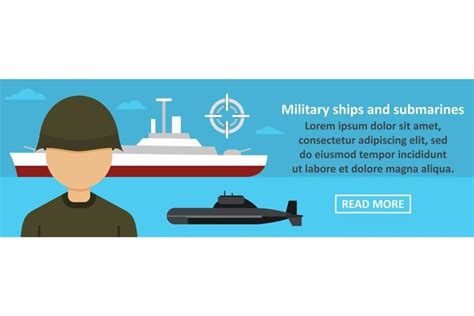 Military Ships And Submarines Banner Horizontal Concept