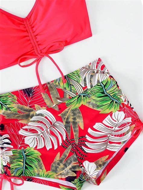 Shein Swim Vcay Tropical Print Drawstring Bikini Swimsuit Shein Usa