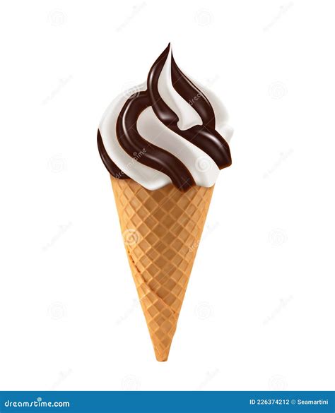 Realistic Chocolate Ice Cream In Waffle Cone Stock Vector