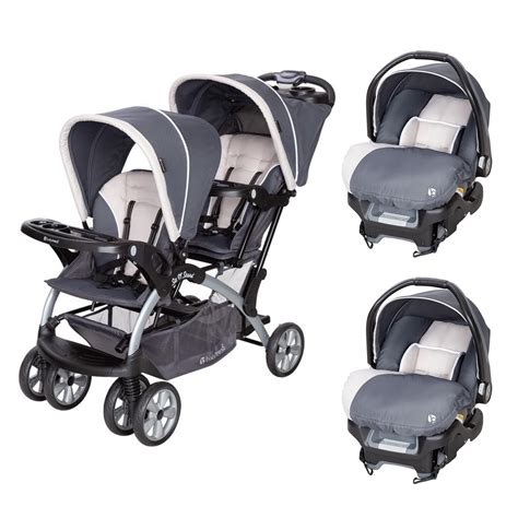 Baby Trend Sit N Stand Double Stroller And 2 Infant Car Seats