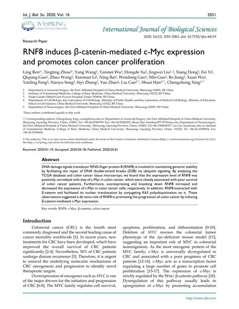 PDF RNF8 induces β catenin mediated c Myc expression and promotes