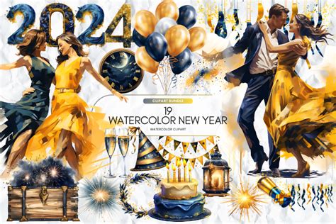 Watercolor New Year Clipart Graphic By Markicha Art Creative Fabrica