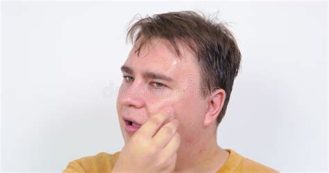 Mature Plump Man Rubs Face With Ice Cube Cooling On Hot Day Stock Footage Video Of Transparent