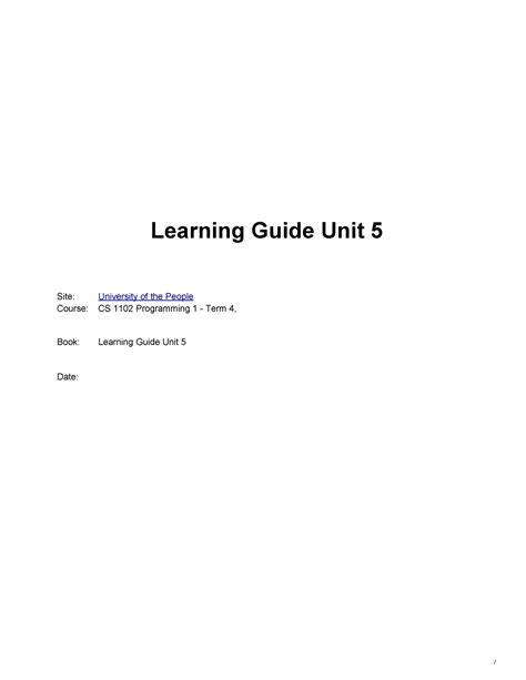 CS1102 Learning Guide Unit 5 Learning Guide Unit 5 Site University