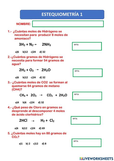 Estequiometria Online Exercise Ense Anza De Qu Mica Notas De Qu Mica