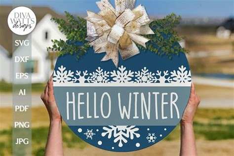 Hello Winter Svg Christmas Door Hanger Svg Winter Sign Svg