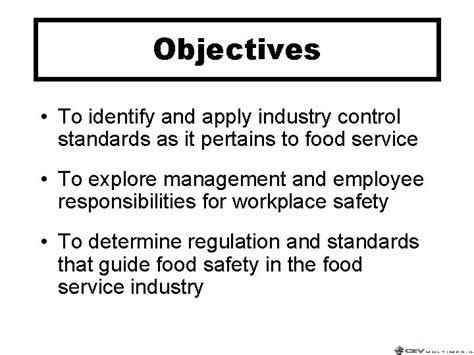 Food Industry Safety Objectives To Identify And Apply