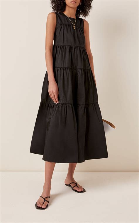 Tiered Cotton Dress By Co Moda Operandi Black Sleeveless Midi Dress Cotton Dresses Dress