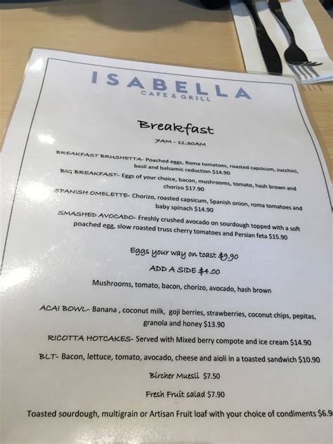 Menu at Isabella Cafe, Parkville, 300 Grattan St