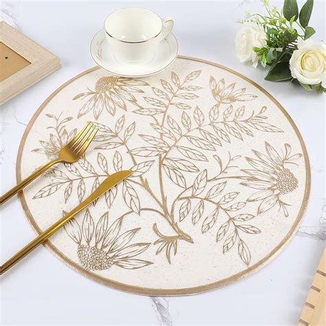 Amazon Evevda Gold Round Placemats Set Of Pressed Vinyl