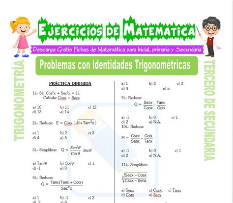 Problemas Con Identidades Trigonom Tricas Para Tercero De Secundaria