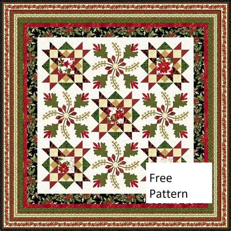 Free Christmas Quilt Pattern With Poinsettias And Applique Pieced Brain