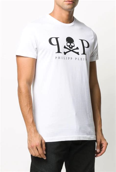 Philipp Plein Mens Platinium Cut Skull Logo Shirt Round Neck T Shirt