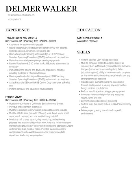 Pharmacy Tech Resume Samples Velvet Jobs